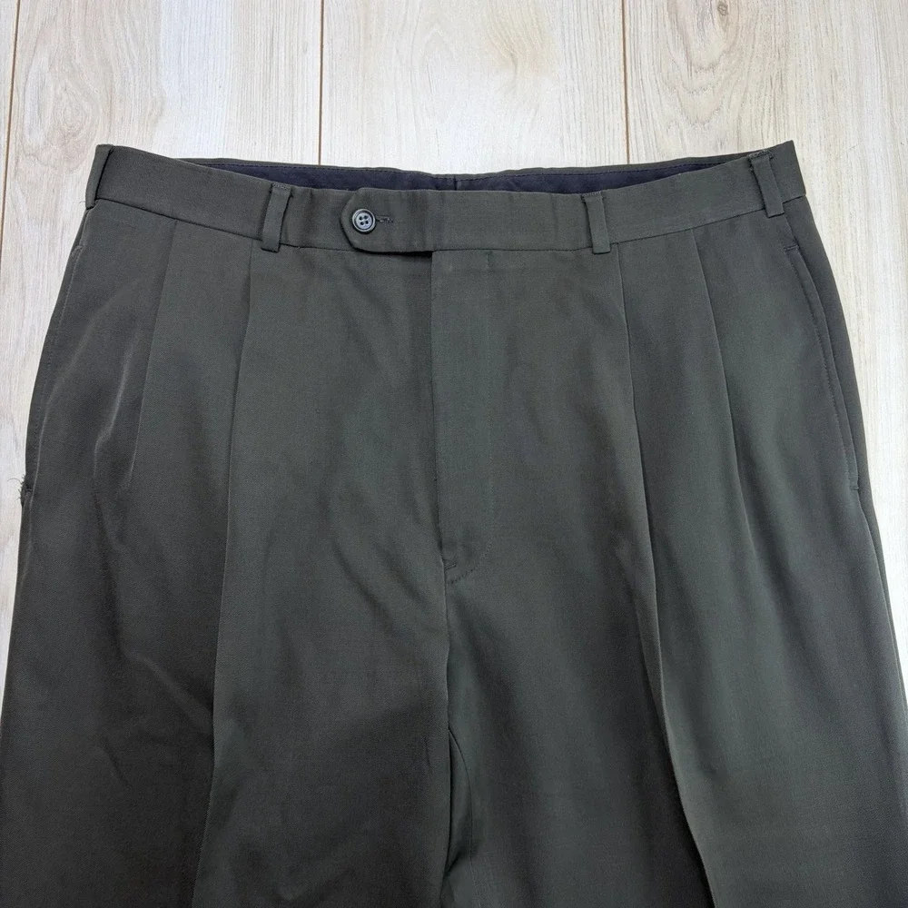 Brooks Brothers Wool Double Pleated Dress Pants Mens 36x28 Dark Green